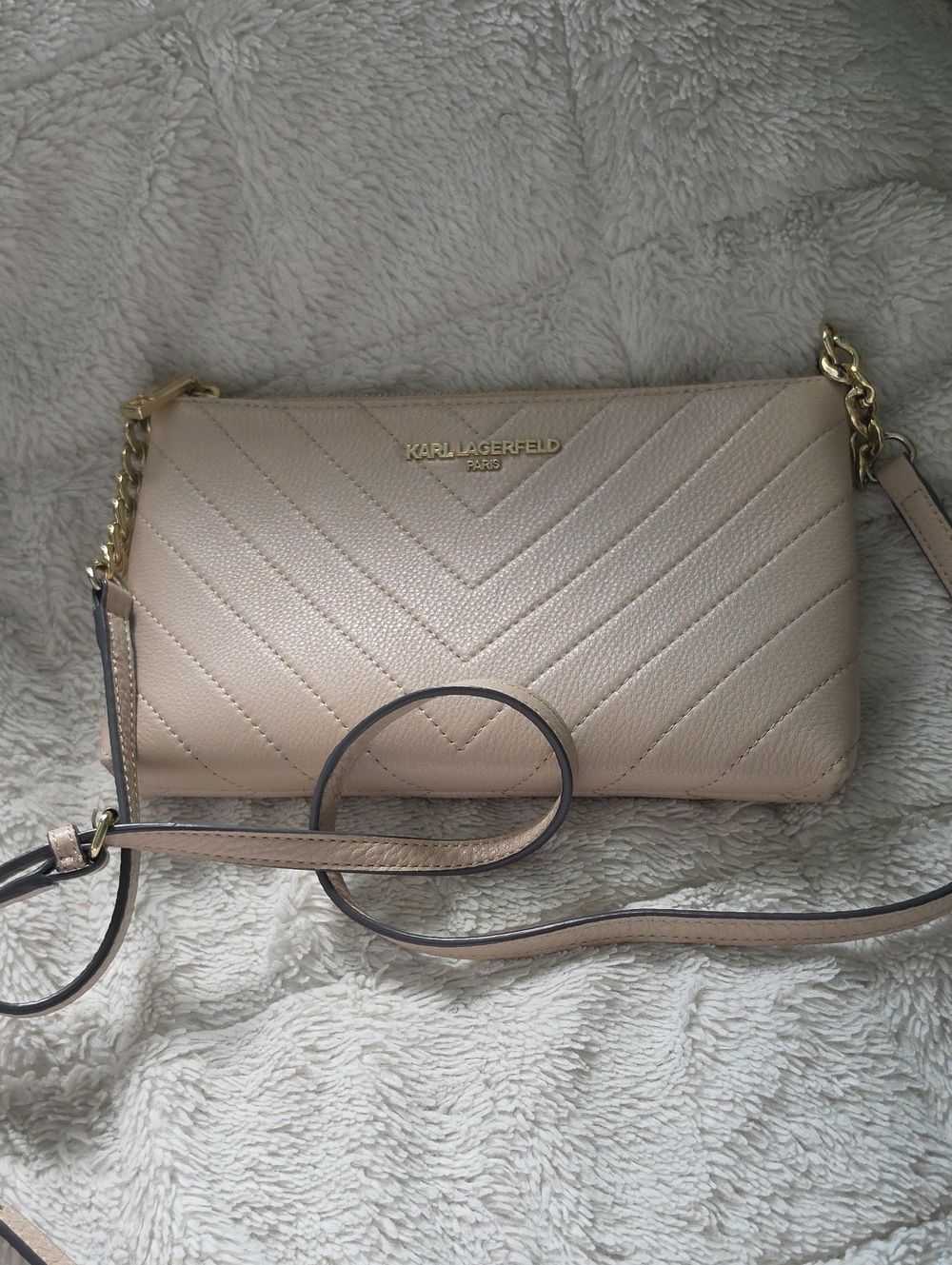 Karl Lagerfeld Blush Quilted Leather Crossbody Bag with Gold Hardware